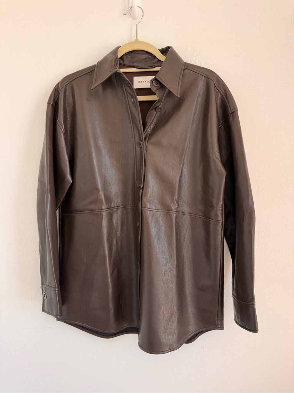Babaton Dark Brown Leather Shirt Jacket